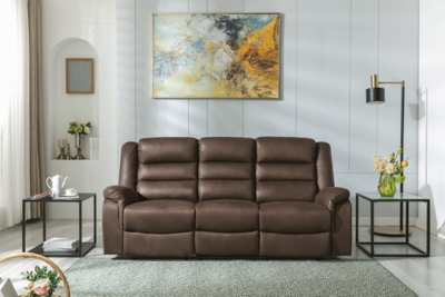 Welota Reclining Sofa with Drop Down Table, Brown, large
