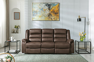 Welota Reclining Sofa with Drop Down Table, Brown, rollover