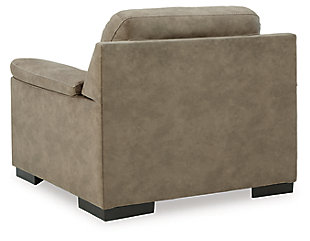 If you love the idea of a luxe look that won't break the bank, make yourself comfortable with the alluring light-hued Maderla chair in a neutral shade of pebble brown. Designed to look like the real thing, it's wrapped in a practical, easy-care faux leather loaded with natural tonal variation and a soft hand feel. Appealing to a contemporary taste, its jumbo stitching, tufted styling and pillow top armrests are indulgently comfortable, with a streamlined look that tops off the high-end aesthetic made for everyday living.  Corner-blocked frame | Attached back and seat cushions | High-resiliency foam cushions wrapped in thick poly fiber | Polyester/polyurethane upholstery | Jumbo stitching; tufted details | Flared pillow top arms | Exposed feet with faux wood finish | Platform foundation system resists sagging 3x better than spring system after 20,000 testing cycles by providing more even support | Smooth platform foundation maintains tight, wrinkle-free look without dips or sags that can occur over time with sinuous spring foundations