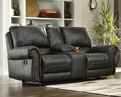 Milhaven Reclining Loveseat with Console, Black, large