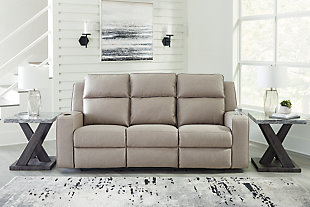 Lavenhorne Reclining Sofa with Drop Down Table, Pebble, rollover