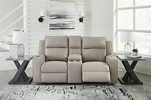Lavenhorne Reclining Loveseat with Console, Pebble, rollover