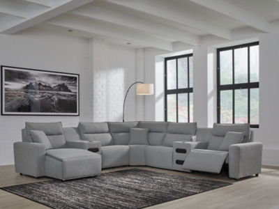 Modmax 7-Piece Power Reclining Sectional with Chaise - Salt and Pepper