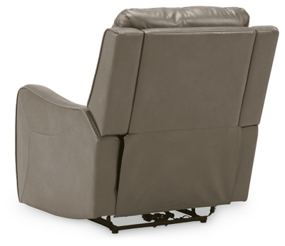 The Galahad power recliner might look crisp, clean and lean, but it’s packed with technologically advanced features that truly elevate the art of relaxation. Its zero-gravity mechanism lifts the ottoman four inches higher than traditional recliners (23" off the floor) for better blood flow from your legs to your heart. With the touch of a button, let the stress of the day float away care of an air massage system (with three pampering settings)—or get warm and toasty thanks to a heated seat element. While ultra streamlined, this designer recliner doesn’t cut corners when it comes to quality. The seating area and armrests are upholstered in genuine leather for incomparable comfort—where it counts. Crosshatch stitching adds fashion-forward flair.One-touch power control with adjustable positions, Easy View™ adjustable headrest and zero-draw USB plug-in | Zero-draw technology only consumes power when the USB receptacle is in use | Air massage system includes 3 settings: steady, pulse and wave (with automatic 20-minute shutoff feature) | Heat in the seat element (with automatic 30-minute shutoff feature) | Corner-blocked frame with metal reinforced seat | Attached back and seat cushions | High-resiliency foam cushions wrapped in thick poly fiber | Zero-gravity mechanism (raises the ottoman to 23" off the floor for improved blood flow) | Extended ottoman for enhanced comfort | Leather interior upholstery; vinyl/polyester exterior upholstery | Power cord included; UL Listed | Estimated Assembly Time: 15 Minutes