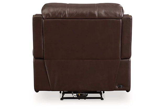 With a streamlined look designed to last, the Latimer power recliner is sure to become a living room mainstay. The brown  upholstery has a laid-back-meets-luxe look well suited to transitional spaces.Attached cushions | Brown upholstery | Power reclining mechanism | Easy View™ power adjustable headrest | Power cord included | Estimated Assembly Time: 15 Minutes