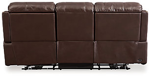 With a streamlined look designed to last, the Latimer power reclining sofa is sure to become a living room mainstay. The brown upholstery has a laid-back-meets-luxe look well suited to transitional spaces.Dual-sided recliner; middle seat remains stationary | Attached cushions | Brown upholstery | Power reclining mechanism | Easy View™ power adjustable headrests | Power cord included | Estimated Assembly Time: 15 Minutes