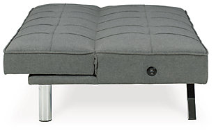 If you’re short on space and long for contemporary style, you’re sure to flip for the Santini flip flop armless sofa. Ideal for apartments and home office/guest room shared spaces, this ultra-contemporary option easily converts from a sofa into a “futon” to accommodate overnight guests. Canted chrome-tone metal legs and box tufting work wonders if modern moves you.Attached back and seat cushions | High-resiliency foam cushions wrapped in thick poly fiber | Polyester upholstery | Tufted details | 2 USB ports; power cord included; UL Listed | Exposed chrome-tone metal legs | Estimated Assembly Time: 15 Minutes