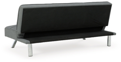 If you’re short on space and long for contemporary style, you’re sure to flip for the Santini flip flop armless sofa. Ideal for apartments and home office/guest room shared spaces, this ultra-contemporary option easily converts from a sofa into a “futon” to accommodate overnight guests. Canted chrome-tone metal legs and box tufting work wonders if modern moves you.Attached back and seat cushions | High-resiliency foam cushions wrapped in thick poly fiber | Polyester upholstery | Tufted details | 2 USB ports; power cord included; UL Listed | Exposed chrome-tone metal legs | Estimated Assembly Time: 15 Minutes