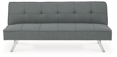 If you’re short on space and long for contemporary style, you’re sure to flip for the Santini flip flop armless sofa. Ideal for apartments and home office/guest room shared spaces, this ultra-contemporary option easily converts from a sofa into a “futon” to accommodate overnight guests. Canted chrome-tone metal legs and box tufting work wonders if modern moves you.Attached back and seat cushions | High-resiliency foam cushions wrapped in thick poly fiber | Polyester upholstery | Tufted details | 2 USB ports; power cord included; UL Listed | Exposed chrome-tone metal legs | Estimated Assembly Time: 15 Minutes