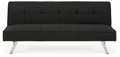 If you’re short on space and long for contemporary style, you’re sure to flip for the Santini flip flop armless sofa. Ideal for apartments and home office/guest room shared spaces, this ultra-contemporary option easily converts from a sofa into a “futon” to accommodate overnight guests. Canted chrome-tone metal legs and box tufting work wonders if modern moves you.Attached back and seat cushions | High-resiliency foam cushions wrapped in thick poly fiber | Polyester upholstery | Tufted details | 2 USB ports; power cord included; UL Listed | Exposed chrome-tone metal feet | Estimated Assembly Time: 15 Minutes