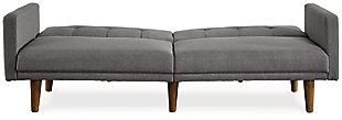 Love furniture with a mid-century modern twist? Then you’re sure to flip for the gorgeous Gaddis flip flop sofa in gray. This brilliantly styled sofa-futon is the ultimate choice if you’re short on space but long for form and function. Tailored touches including tapered wood-tone legs and tufted box cushions exude an upscale mood reflecting your fine taste.Attached back and seat cushions | High-resiliency foam cushions wrapped in thick poly fiber | Polyester upholstery | Tufted details | 2 USB ports; power cord included; UL Listed | Exposed wood-tone legs | Estimated Assembly Time: 30 Minutes