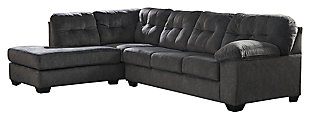 Looking for the perfect blend of decadent comfort and contemporary flair? Feast your eyes on the Accrington sectional. Tufted box cushioning and thick pillow top armrests brilliantly merge style and a sumptuous feel. Wonderfully plush to the touch, the sectional’s granite gray fabric is the ultimate choice for a chic, trendy look.Includes 2 pieces: left-arm facing corner chaise and right-arm facing sofa | "Left-arm" and "right-arm" describe the position of the arm when you face the piece | Corner-blocked frame | Attached back and loose seat cushions | High-resiliency foam cushions wrapped in thick poly fiber | Polyester upholstery | Exposed feet with faux wood finish | Estimated Assembly Time: 5 Minutes