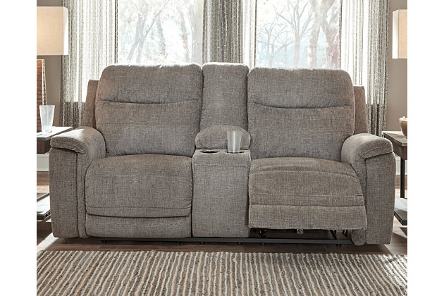 Mouttrie Dual Power Reclining Loveseat With Console Ashley Furniture Home - Loveseat Recliner Cover With Center Console