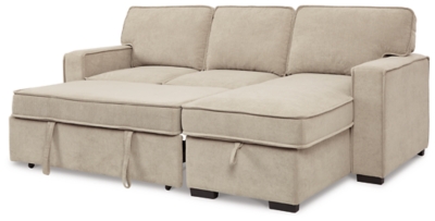 By day and by night, the Darton sleeper sectional is a style revelation. Such a clever merger of form with function, it’s the ultimate solution for small-space living. Each piece has USB charging ports and the corner chaise includes a handy storage space with cushioned lift top. Accessible with subtle fabric tabs, the sofa/sleeper comfortably accommodates overnight guests. Sleek track armrests and cream-tone linen weave upholstery lend a crisp, clean aesthetic that suits modern farmhouse and contemporary settings with ease.Includes 2 pieces: left-arm facing sofa/sleeper and right-arm facing corner chaise with storage | "Left-arm" and "right-arm" describe the position of the arm when you face the piece | Corner-blocked frame | Attached cushions  | High-resiliency foam cushions wrapped in thick poly fiber | Polyester upholstery | USB charging ports | Power cord included; UL Listed | Exposed feet with faux wood finish | Estimated Assembly Time: 50 Minutes