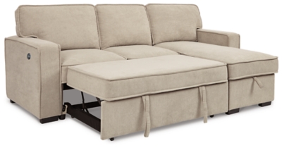 By day and by night, the Darton sleeper sectional is a style revelation. Such a clever merger of form with function, it’s the ultimate solution for small-space living. Each piece has USB charging ports and the corner chaise includes a handy storage space with cushioned lift top. Accessible with subtle fabric tabs, the sofa/sleeper comfortably accommodates overnight guests. Sleek track armrests and cream-tone linen weave upholstery lend a crisp, clean aesthetic that suits modern farmhouse and contemporary settings with ease.Includes 2 pieces: left-arm facing sofa/sleeper and right-arm facing corner chaise with storage | "Left-arm" and "right-arm" describe the position of the arm when you face the piece | Corner-blocked frame | Attached cushions  | High-resiliency foam cushions wrapped in thick poly fiber | Polyester upholstery | USB charging ports | Power cord included; UL Listed | Exposed feet with faux wood finish | Estimated Assembly Time: 50 Minutes