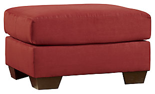 Talk about fine lines and great curves. That’s the beauty of the Darcy ottoman—made to suit your appreciation for simplicity and love of contemporary style. Tapered feet and an ultra-soft upholstery that holds up to everyday living complete this fashion statement.Corner-blocked frame | Firmly cushioned | High-resiliency foam cushion wrapped in thick poly fiber | Polyester upholstery | Exposed feet with faux wood finish | Excluded from promotional discounts and coupons