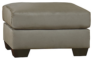 Talk about fine lines and great curves. That’s the beauty of the Darcy ottoman—made to suit your appreciation for simplicity and love of contemporary style. Tapered feet and an ultra-soft upholstery that holds up to everyday living complete this fashion statement.Corner-blocked frame | Firmly cushioned | High-resiliency foam cushion wrapped in thick poly fiber | Polyester upholstery | Exposed feet with faux wood finish | Excluded from promotional discounts and coupons