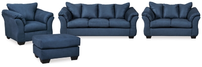 Darcy Sofa, Loveseat, Chair and Ottoman, Blue