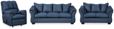 Darcy Sofa, Loveseat and Recliner, Blue