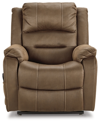 Enjoy comfort to the max in the Whitehill power lift recliner. After sitting and relaxing or snoozing in a fully reclined position, it eases you upright and back on your feet with the touch of a button. Dual motor capability lets you recline back and elevate your legs independently for custom comfort positioning. With USB charging at your fingertips, you can power up electronic devices as you unwind. The heavyweight padded faux leather has long-lasting durability, and its neutral chocolate hue complements most color schemes, so it looks as good as it feels.One-touch (hand control) power button with adjustable positions | Corner-blocked frame with metal seat box | Attached back and seat cushions | High-resiliency foam cushions wrapped in thick poly fiber | Polyester upholstery | Dual motors control the footrest and back independently for custom comfort positioning | USB charging | Power cord included; UL Listed | Estimated Assembly Time: 30 Minutes
