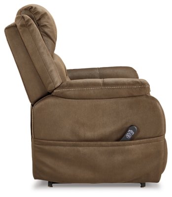 Enjoy comfort to the max in the Whitehill power lift recliner. After sitting and relaxing or snoozing in a fully reclined position, it eases you upright and back on your feet with the touch of a button. Dual motor capability lets you recline back and elevate your legs independently for custom comfort positioning. With USB charging at your fingertips, you can power up electronic devices as you unwind. The heavyweight padded faux leather has long-lasting durability, and its neutral chocolate hue complements most color schemes, so it looks as good as it feels.One-touch (hand control) power button with adjustable positions | Corner-blocked frame with metal seat box | Attached back and seat cushions | High-resiliency foam cushions wrapped in thick poly fiber | Polyester upholstery | Dual motors control the footrest and back independently for custom comfort positioning | USB charging | Power cord included; UL Listed | Estimated Assembly Time: 30 Minutes