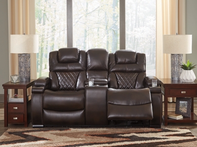 Warnerton Dual Power Reclining Loveseat with Console, Chocolate