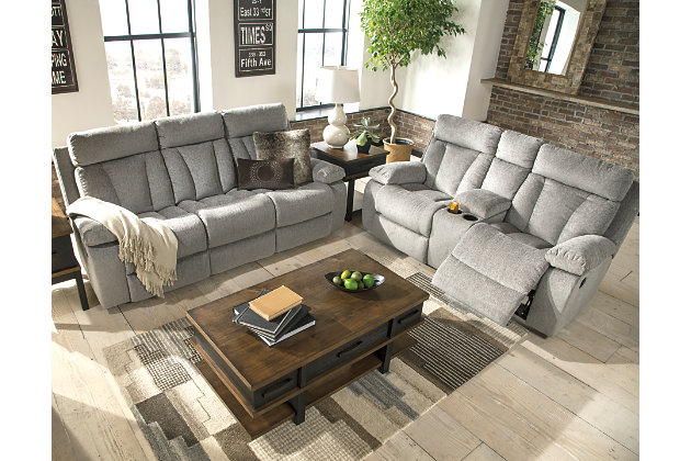 Mitchiner Manual Reclining Sofa With, Mitchiner Grey Reclining Sofa With Drop Down Table