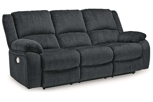 Built for luxury, the Draycoll power reclining sofa lets you kick back in reliable style. The thick, softly textured chenille upholstery provides a comfy surface on which to lounge. With bustle back construction and thickly cushioned armrests, this piece gives you the dependable support you need to unwind while the handy USB port provides the power to keep your devices going.Dual-sided recliner; middle seat remains stationary | One-touch power control with adjustable positions and zero-draw USB plug-in | Zero-draw technology only consumes power when the USB receptacle is in use | Corner-blocked frame | Attached cushions | High-resiliency foam cushions wrapped in thick poly fiber | Polyester upholstery | Power cord included; UL Listed | Estimated Assembly Time: 15 Minutes