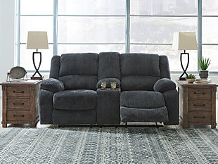 Draycoll Reclining Loveseat with Console, Slate, rollover