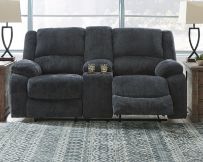 Draycoll Reclining Loveseat with Console, Slate, rollover