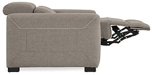 The challenge: design a cutting-edge power recliner you’d never guess was a recliner. Super sleek and streamlined, the Mabton power recliner in a taupe gray padded velvet might just be our best-kept secret. Rest assured, you’d be hard-pressed to find a modern recliner that looks so high end yet is so comfortably priced. Integrated elements include an Easy View™ adjustable headrest for low-profile style when it’s down and a high level of comfort when you’re kicking back and reclining. Factor in a one-touch power control (with a USB port) placed on the inside track arm, and you have the makings for one beautifully deceptive piece of furniture.One-touch power control with adjustable positions, Easy View™ adjustable headrest and USB plug-in | Corner-blocked frame | Attached cushions | High-resiliency foam cushions wrapped in thick poly fiber | Polyester upholstery | Power cord included; UL Listed | Exposed black feet | Estimated Assembly Time: 15 Minutes