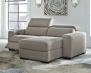 Mabton 2-Piece Power Reclining Sectional with Chaise, Gray, rollover