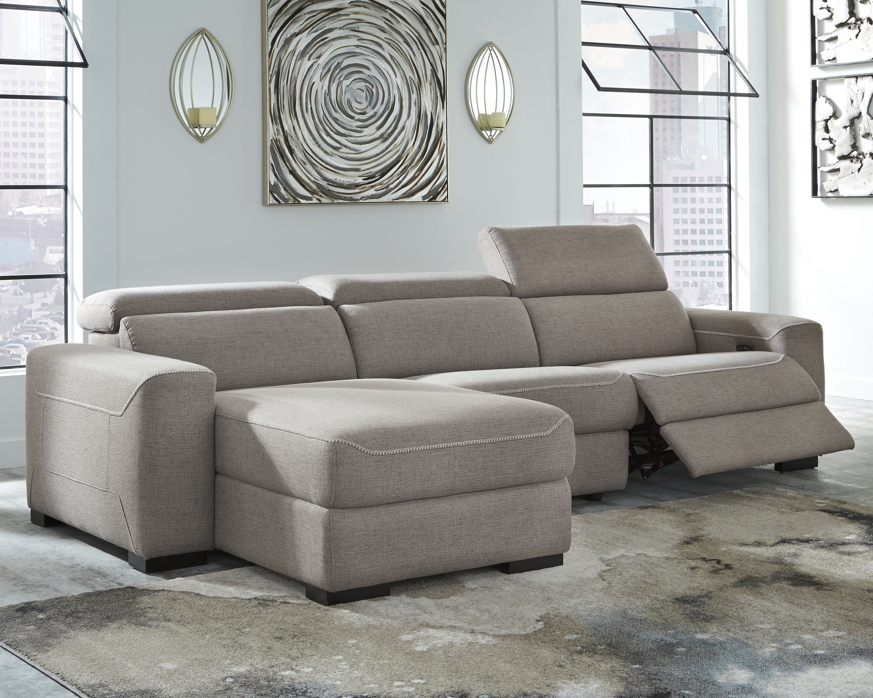 Power Reclining Sectional Furniture Den, Low Profile Reclining Sectional Sofa