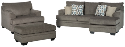 Dorsten Sofa Chaise, Chair, and Ottoman, Slate