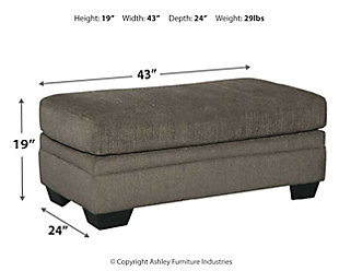 The Dorsten contemporary oversized chair, ottoman and sofa chaise has comfort written all over it. From the wide, plush seating to the textured gray fabric, it’s a total winner for relaxation. Just grab a throw blanket and cozy up to its warmth. Thanks to a versatile chaise with movable ottoman and reversible seat cushions, you can enjoy the chaise on either side to suit your space.Includes oversized chair, ottoman and sofa chaise | Corner-blocked frame | Firmly cushioned ottoman | Oversized chair and sofa chaise with attached back and loose seat cushions | High-resiliency foam cushions wrapped in thick poly fiber | Polyester upholstery | Exposed feet with faux wood finish | Chaise can be positioned on either side (thanks to reversible seat cushion and movable ottoman) | Oversized chair and sofa chaise with platform foundation system resists sagging 3x better than spring system after 20,000 testing cycles by providing more even support | Smooth platform foundation maintains tight, wrinkle-free look without dips or sags that can occur over time with sinuous spring foundations