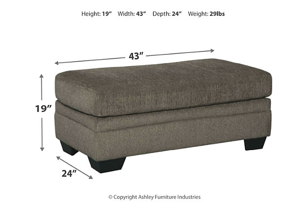 The Dorsten contemporary oversized chair, ottoman and sofa chaise has comfort written all over it. From the wide, plush seating to the textured gray fabric, it’s a total winner for relaxation. Just grab a throw blanket and cozy up to its warmth. Thanks to a versatile chaise with movable ottoman and reversible seat cushions, you can enjoy the chaise on either side to suit your space.Includes oversized chair, ottoman and sofa chaise | Corner-blocked frame | Firmly cushioned ottoman | Oversized chair and sofa chaise with attached back and loose seat cushions | High-resiliency foam cushions wrapped in thick poly fiber | Polyester upholstery | Exposed feet with faux wood finish | Chaise can be positioned on either side (thanks to reversible seat cushion and movable ottoman) | Oversized chair and sofa chaise with platform foundation system resists sagging 3x better than spring system after 20,000 testing cycles by providing more even support | Smooth platform foundation maintains tight, wrinkle-free look without dips or sags that can occur over time with sinuous spring foundations