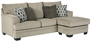 The Dorsten contemporary sofa chaise and rocker recliner set has comfort written all over it. From the plush cushions to the textured tan fabric, it’s a total winner for relaxation. This sofa chaise has the corner on ultra-contemporary style made for easy, everyday living while the rocker recliner invites you to kick back and relax.Includes sofa chaise and rocker recliner | Corner-blocked frame | Sofa chaise with attached back and loose seat cushions | Rocker recliner with attached cushions | Rocker recliner with one-pull reclining motion | Rocker recliner with gentle rocking motion | High-resiliency foam cushions wrapped in thick poly fiber | Polyester upholstery | Sofa chaise toss pillows included | Pillows with soft polyfill | Exposed feet with faux wood finish | Chaise can be positioned on either side (thanks to reversible seat cushion) | Sofa chaise with platform foundation system resists sagging 3x better than spring system after 20,000 testing cycles by providing more even support