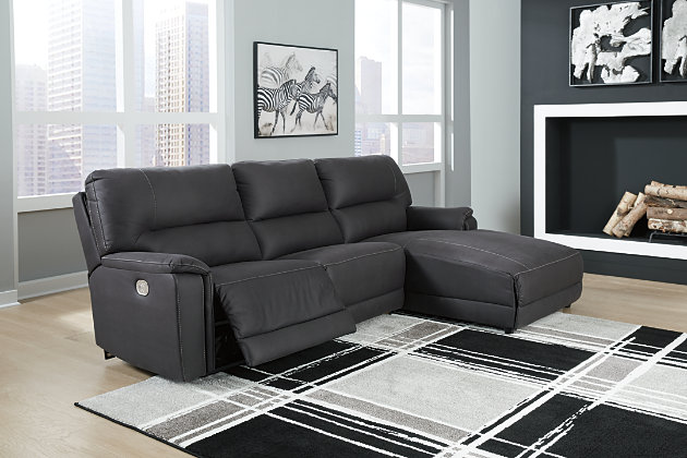 Henefer 3 Piece Dual Power Reclining, Leather Sectional Sofa With Chaise 2 Power Recliners