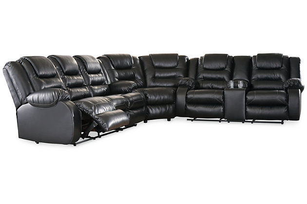 Vacherie 3 Piece Manual Reclining, Black Leather Sectional With Recliners