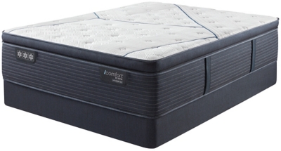 iComfort CF3000 Quilted Hybrid Plush PillowTop Queen Mattress, White/Blue, rollover