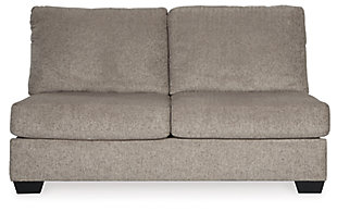 A mastery in less is more, the Ballinasloe sectional with ottoman manages to make cool, contemporary design so warm and cozy. A new twist on neutral, the sectional’s soothing “platinum” tone upholstery is incredibly plush to the touch. Gently rounded corners give the clean-lined profile a sense of ease, for a high-style look that’s ultra inviting. Rest assured, an oversized ottoman gives everyone plenty of room to kick up their heels, or use with a tray for easy entertaining.Includes 3-piece sectional (right-arm facing corner chaise, armless loveseat and left-arm facing sofa) and an oversized ottoman | Left-arm and "right-arm" describe the position of the arm when you face the piece | Corner-blocked frame | Attached back and loose seat cushions | Firmly cushioned ottoman | High-resiliency foam cushions wrapped in thick poly fiber | Accent pillows included | Pillows with soft polyfill | Polyester upholstery and pillows | Exposed feet with faux wood finish | Estimated Assembly Time: 10 Minutes