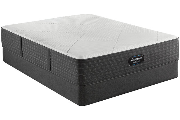 Designed for the kind of sleep that lets you Be More Awake™, the BRX1000-IP™ plush mattress takes hybrid mattress technology to a new level with features such as ContourFit™—available exclusively in Beautyrest® hybrid mattresses—that lets you find your optimal sleep position with ease. The superior stretch and recovery surface of this mattress allows you to engage more closely with the pressure-relieving gel memory foam for a deeper, more restorative sleep. What’s more, InfiniCool™ Plus combines two cool-to-the-touch layers on and right below the surface, keeping you cool and comfortable throughout the night. Rest assured, 1000 Series Beautyrest Pocketed Coil® Technology offers exceptional support and reduced motion transfer, so you and your sleep partner wake up on the bright side.Plush | Profile: 13.5" | Ideal sleep temperature | Adjustable base compatible | InfiniCool™ Plus for a cool, comfortable sleep surface | ContourFit™ design | Plush comfort foam | Beautyrest gel memory foam | 1000 Series Beautyrest® Pocketed Coil® Technology | Proudly assembled in the U.S.A. | 10-year limited warranty | State recycling fee may apply | Note: Purchasing mattress and foundation from two different brands voids warranty