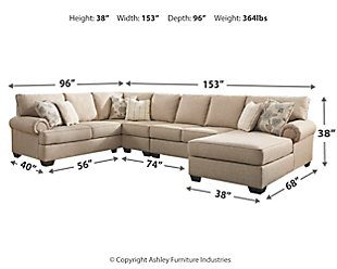 Baceno 4-Piece Sectional with Chaise, Hemp, large
