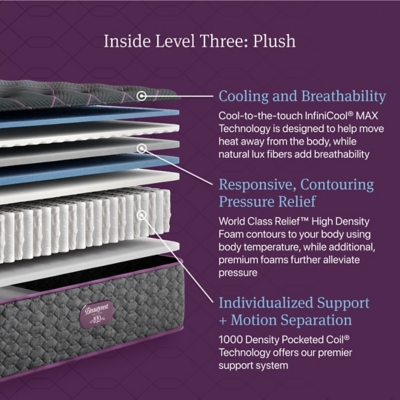Beautyrest World Class Level Three Plush 14.75 in. Full Mattress, Black, large