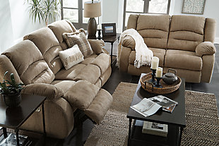 Relaxation is in easy reach with the Labarre power reclining loveseat. Whether you’re decompressing after a long day, or simply indulging in some “me time”, it’s got you covered. With just the simple touch of a button, you’ll find yourself whisked away into the coziest of naps. Plus, an adjustable head rest customizes comfort to a whole new level.Dual-sided loveseat recliner | One-touch power controls with adjustable positions | Easy View™ power adjustable headrests | Includes USB charging port in each of the power controls | Corner-blocked frame with metal reinforced seats | Attached backs and seat cushions | High-resiliency foam cushions wrapped in thick poly fiber | Polyester upholstery | Power cord included; UL listed