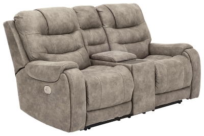 Yacolt Power Reclining Loveseat with Console, Fog, large