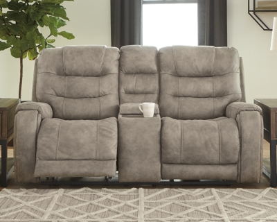 Yacolt Power Reclining Loveseat with Console, Fog, rollover