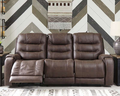 Yacolt Power Reclining Sofa, Walnut, rollover