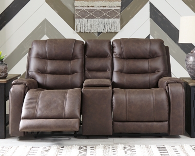 Yacolt Power Reclining Loveseat with Console, Walnut, large