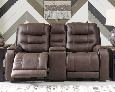 Yacolt Power Reclining Loveseat with Console, Walnut, rollover